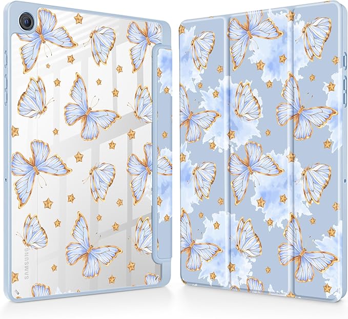 Tuiklol for Samsung Galaxy Tab A9+ Tablet 11” / A9+ Plus 2024 2023Buit-in S-Pen Holder with Clear Protective Cover Transparent Back Shell Auto Wake/Sleep Samsung Tab A9 Plus CoverButterfly Blue
