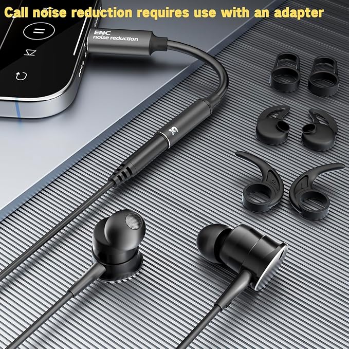 Wired Headphones Deep Bass Noise-Canceling Clear CallsMulti-Purpose In-Ear Stereo Bass Wired Earbuds with Mic Noise Reduction Compatible with iPhone 17 Pro 16 15 Android Tablets (USB C+3.5MM plug)