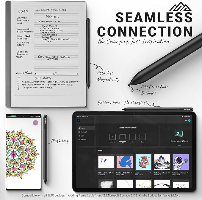 V-Pen EMR Stylus Remarkable 2 Pen Replacement with Digital Eraser + 5 Tips | 4096 Pressure Level Sensitivity &amp Palm Rejection | Digital Pen Marker Plus Compatible Kindle Scribe &amp Tablet Pen