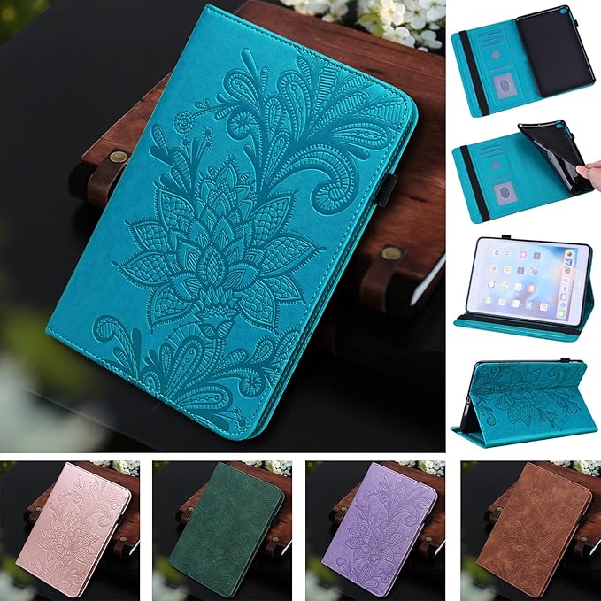 Case for Samsung Galaxy Tab A11+/A11 Plus /A9+/A9 Plus 2025/2023 5G 11 Inch Embossed Lace PU Leather Stand Cover with Elastic Band Card Slots Pen Holder &amp Multi-Angle Viewing - Blue