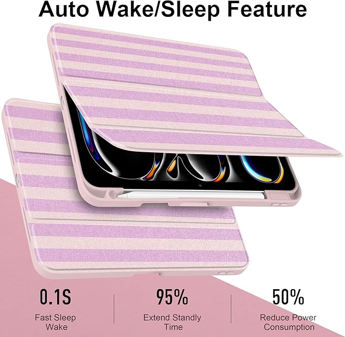 DONGKE for iPad Pro 11-Inch Case (M5 2025 / M4 2024) 6th/5th Generation [Auto Sleep/Wake &amp Pencil Pro Holder] Clear Acrylic Back Smart Trifold Stand Cover Pink Stripes