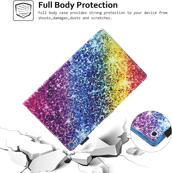 Case for Fire HD 8 (8th/7th/6th Generation 2018/2017/2016) Techcircle Multi-Angle View Stand Cute Pattern Slim Folding Leather Protective Cover with Card Slots Smart Sleep/Wake Colorful Diamond