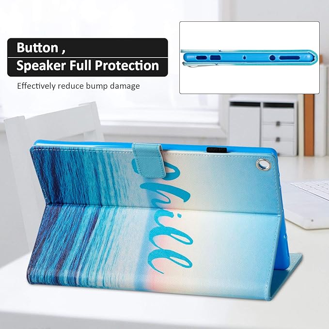 Dteck Folio Case for All-New Fire HD 10 Tablet (9th/7th/5th Generation 2019/2017/2015 Release) - Premium Leather Smart Stand Cover with Auto Wake/Sleep for Kindle Fire HD 10.1 Inch Chill Sea