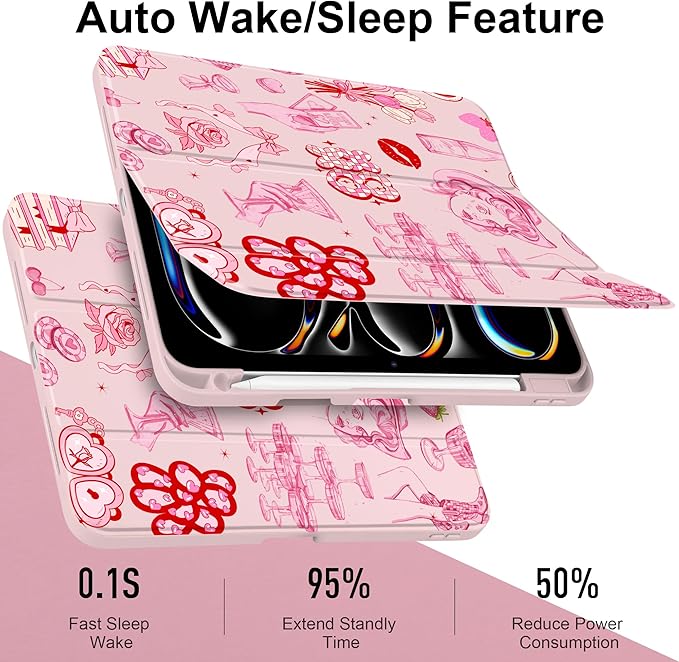 Case for iPad Pro 11 Inch (M5 2025 M4 2024) – [Built-in Pencil Holder] Shockproof &amp Stylish Clear Hard Back + Soft TPU Edge Magnetic Trifold Stand Auto Wake/Sleep Cowgirl Pink