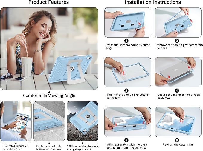 Soke Case for iPad (A16) 11th Generation 11-Inch 2025 /10th Generation 10.9-Inch 2022 with Screen Protector and Multi-Angle Kickstand Rugged Full Body Heavy Duty Protective Cover - Ice Blue