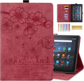 Dteck Case for All-New Amazon Kindle Fire HD 10 &amp 10 Plus Tablet (13th/11th Generation 2023/2021 Release) 10.1 Premium PU Leather Embossed Flower Folio Stand Case Cover with Pencil HolderWineR
