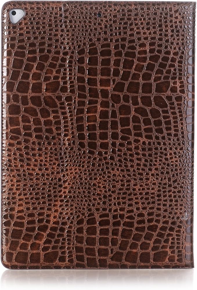 iPad Pro 1st 2nd (12.9 inch) Case for Women DMaos Synthetic Crocodile Leather Stand Folio Smart Cover Auto Sleep/Wake Document Card Holder - Brown