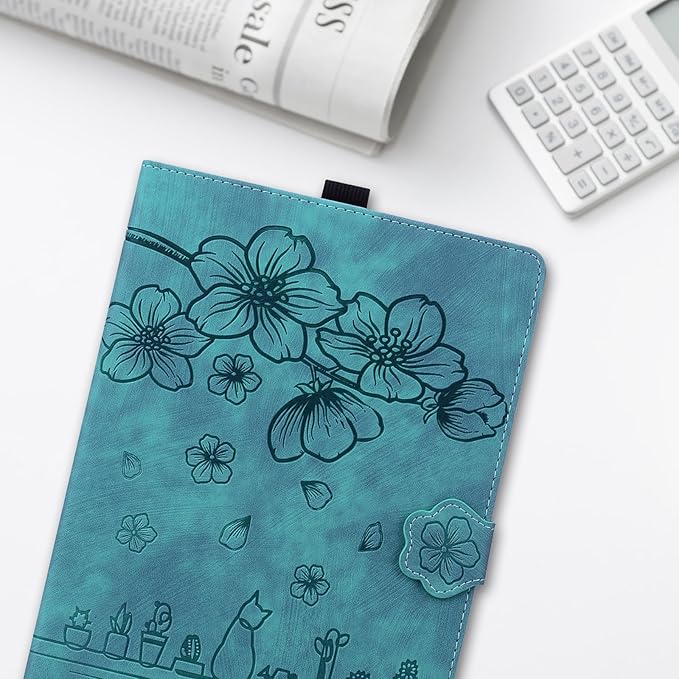 Dteck Case for All-New Amazon Kindle Fire HD 10 &amp 10 Plus Tablet (13th/11th Generation 2023/2021 Release) 10.1 Premium PU Leather Embossed Flower Folio Stand Case Cover with Pencil Holder Gree