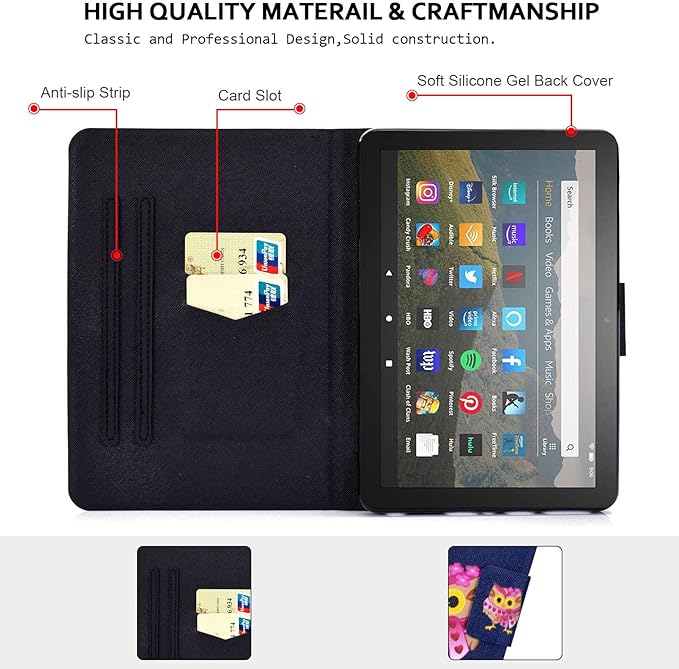 Case for Fire HD 8 Inch Tablet 2024/2022/2020 Techcircle Slim Folio Stand Lightweight PU Leather Cover Flip Wallet Case with Card Holder Auto Wake/Sleep Owl Couple