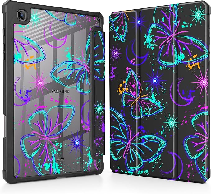 Mektron Case for Samsung Galaxy Tab S6 Lite 10.4 Inch 2024/2022/2020 with S Pen Holder Multi-Angle Viewing with Shockproof Cover Clear Shell + Trifold Stand + Auto Wake/Sleep Fantasy Butterfly