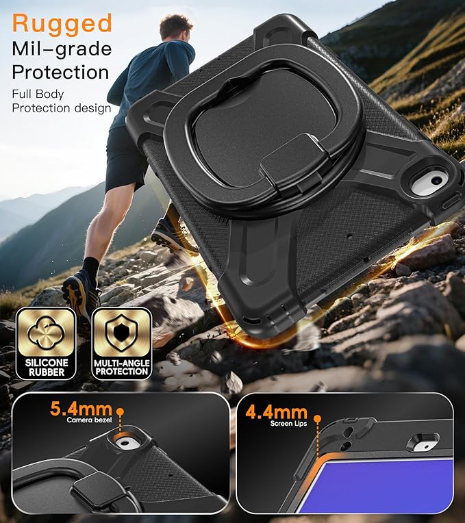 BATYUE for iPad mini 5/4 7.9 Inch Case (2019/2015) Military-Grade Heavy Duty Case with 360° Kickstand Detachable Shoulder Strap &amp Pencil Holder for Office School &amp Travel - Black