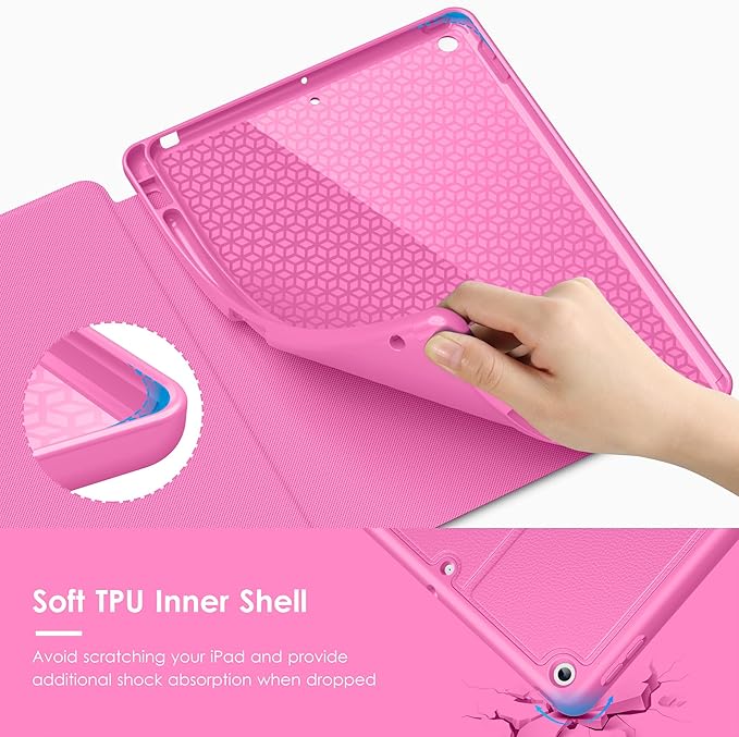 VIKESI Case for iPad 9th / 8th / 7th Generation 10.2 inch (2021/2020/2019 Released)Multiple Angles Magnetic Stand CoverShockproof BackPencil Holderand Auto Sleep/WakeRose