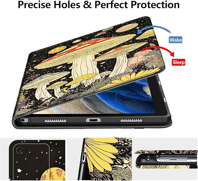 DIGTIALLL Case for Amazon Kindle Fire HD 8 Tablet (8th / 7th / 6th Generation - 2018 2017 and 2016 Release) PU Leather Smart Protective Cover with Auto Sleep/WakeMushrooms Psychedelic