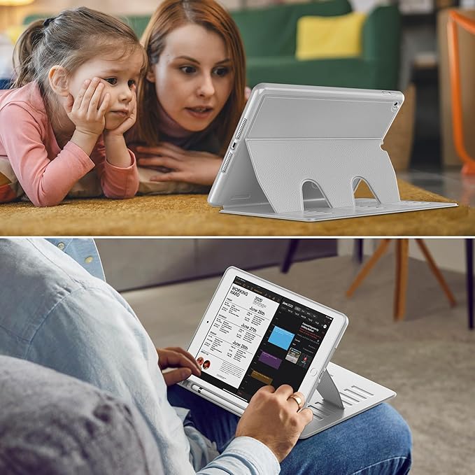 VIKESI Case for iPad 9th / 8th / 7th Generation 10.2 inch (2021/2020/2019 Released)Multiple Angles Magnetic Stand CoverShockproof BackPencil Holderand Auto Sleep/WakeGray