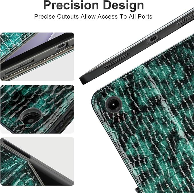 Elegant Case for Samsung Galaxy Tab A9 Plus 11 Inch 2023（Model: SM-X210/X216/X218） Premium Leather Crocodile Cover | Stand | Card Pockets| Wrist Strap| S Pen Holder (Dark Green Gradient)