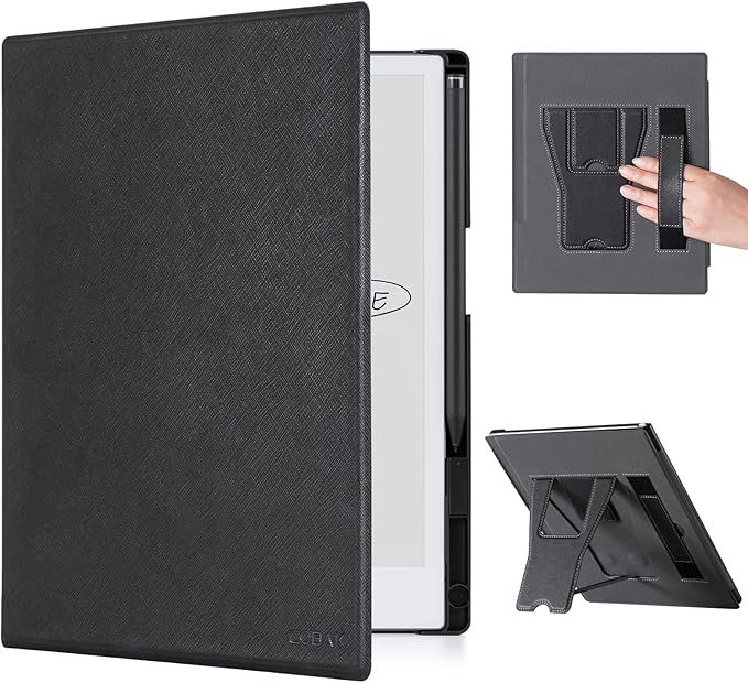 CoBak Case for Remarkable 2 Paper Tablet with Two Viewing Angles- Lightweight and Hard Back Shell Protective Book Folio Cover with Built-in Pen Holder - for 10.3 2020 Released (with Stand Black)