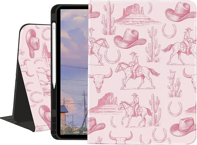Stylish Case for iPad Pro 13-inch(M4) 2024Pink Cowboy Textured Folio Case with Pencil Holder Multi-Angle View Adjustable Stand Auto Wake/Sleep(Model Number:A2925/A2926/A3007) for Women