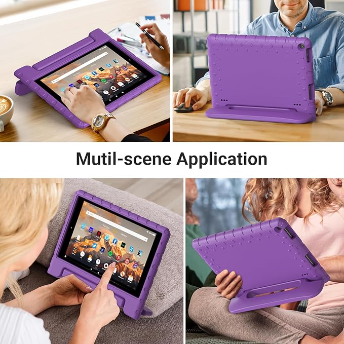 for Amazon Fire hd 10 Tablet case Kids 5th/7th/9th Generation 2015/2017/2019 Released Shockproof Lightweight Protective Cover with Portable Handle Stand for Boys Girls Purple