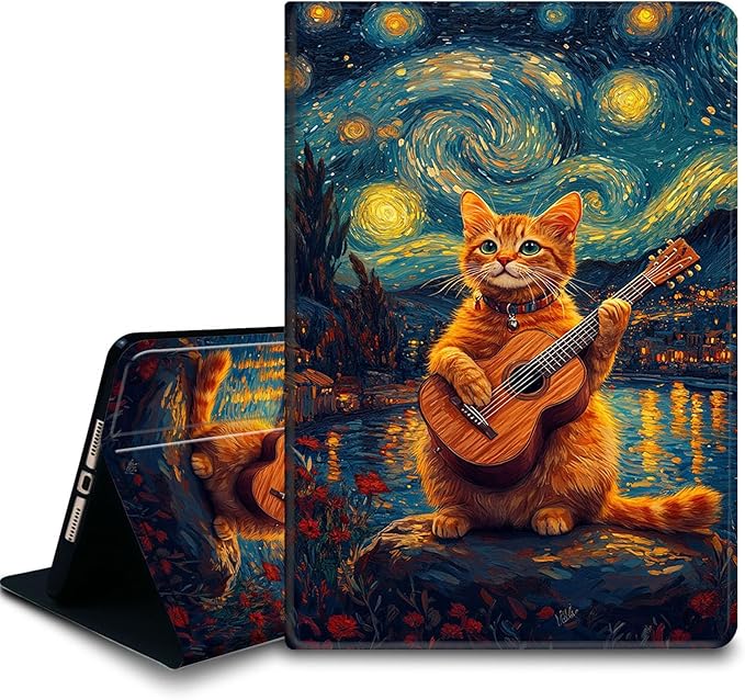 Bxgolkgd Tablet Case for Amazon Kindle Fire HD 8/HD 8 Plus(12th/10th2024/2022/2020 Release)Shockproof Stand Cover with Heat DissipationAuto Wake/Sleep FunctionCat Starry Night Art
