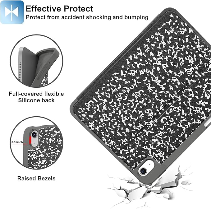Supveco Case for iPad (A16) 11th Generation 11 inch (2025)iPad 10th Generation 10.9 inch (2022) with Pencil Holder-[Auto Wake/Sleep]Premium Folio Stand Case with Soft TPU Back Cover-New Book