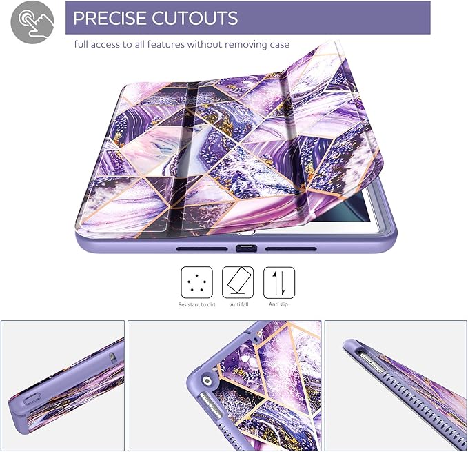 SURITCH Case for iPad 10.2 (iPad 9th/8th/7th Generation) Protective Case with Built-in Screen Protector and Pencil Holder Case with Stand Function and Auto Sleep/Wake for iPad 10.2 Inch - Purple