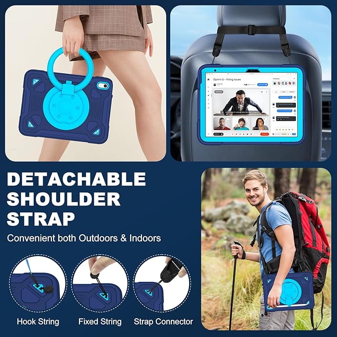 Case for iPad (A16) 11th Generation 11 Inch 2025/iPad 10th Generation 10.9 Inch 2022 with Screen Protector &amp 360°Rotating Stand &amp Shoulder Strap Full Body Heavy Duty Protective Cover Case(Nav