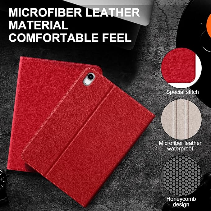 for iPad 11th Gen 11 inch 2025 &amp 10th Gen 10.9 inch 2022 Case with Pencil Holder Premium Leather Smart Cover Auto Wake/Sleep Multi-Angle Protective Stand CaseBright Red