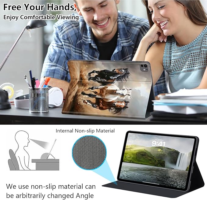 Case for iPad Pro 13-inch (M4) 2024 Slim PU Leather Folio Stand Cover for iPad Pro 13 Inch M4(2024) with Auto Wake/Sleep Durable Protection Three Horses