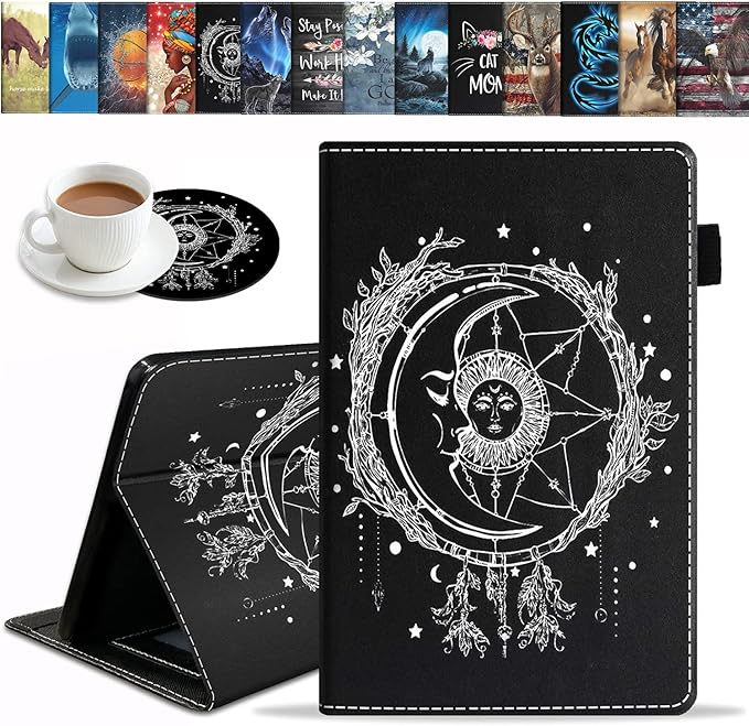Case for Amazon Fire HD 10 Tablet 10.1 inch (9th/7th Generation 2019/2017 Release) - Slim Lightweight PU Leather Stand Cover with Auto Wake/Sleep Celestial Theme Sun with Crescent Moon