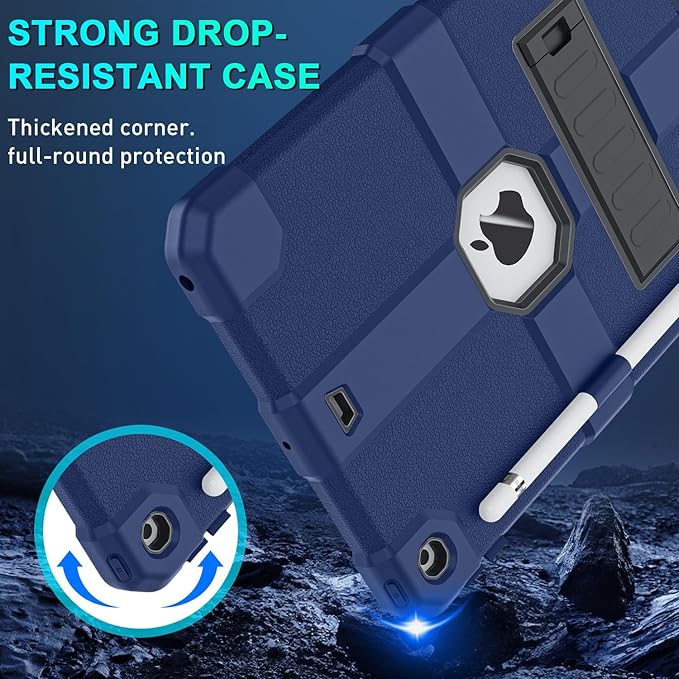 Case for iPad 9th/8th/7th Generation 2021/2020/2019(10.2 inch) Heavy Duty Shockproof Rugged Protective 10.2 Cover with Built-in Stand for iPad 9 8 7 Gen(Black+Mist Blue)
