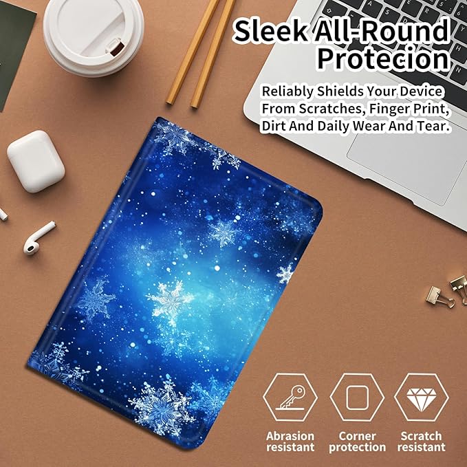 DIGTIALLL Case for Amazon Kindle Fire HD 10 &amp 10 Plus Tablet (11th Generation 2021 Release) 10.1 PU Leather Smart Protective Cover with Auto Sleep/WakeBlue Snow Snowflakes