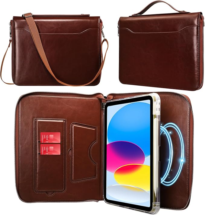 E NET-CASE Case for iPad Air 11 M4/M3/M2 (2026/2025/2024)/iPad (A16) 11th Gen 11 2025/iPad Air 5th/4th Gen (2022/2020) 10.9with Pen Holder/Hand Strap/Carrying Shoulder Strap (Brown)