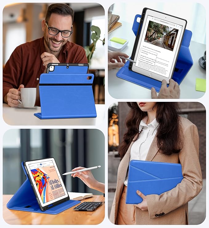 DTTO for iPad 6th / 5th Generation 9.7 Inch (2018/2017) iPad Air 2 / Air 1 Case 360 Degree Rotating Premium Leather Folio Stand Cover with Pencil Holder Royal Blue