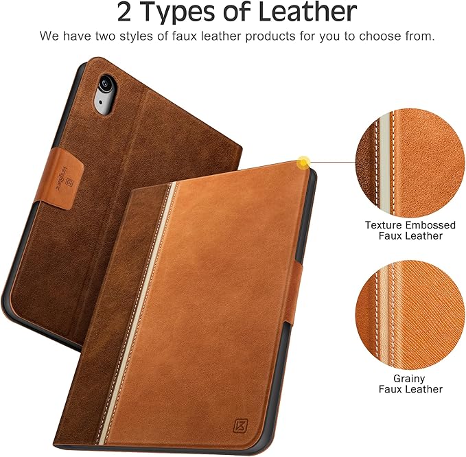 KingBlanc Case for iPad mini 7 (A17 Pro) iPad mini 7th/6th Generation (2024/2021 8.3 inch) with Pencil Holder Vegan Leather Stand Cover Auto Sleep/Wake Adjustable Viewing/Drawing Angle Brown