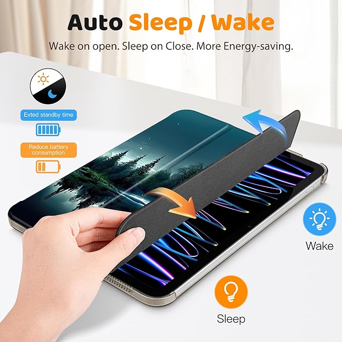 Case for iPad 11 inch A16 2025 Generation 11th / iPad 10.9 inch 10th Generation 2022 Smart Foldable Stand PC Clear Translucent Back Shell Auto Wake/Sleep Slim CoverNight Forest