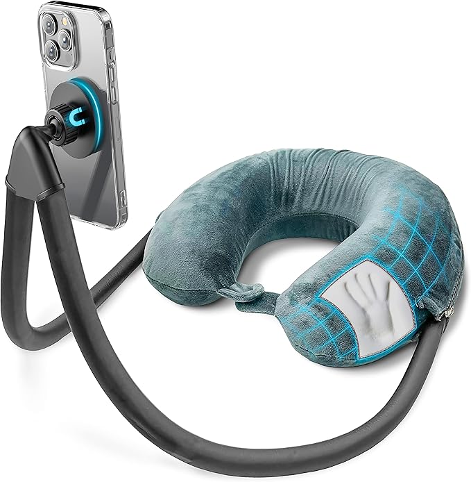 ENCASED Neck Pillow Phone Holder for iPhone - Magnetic Gooseneck Arm Perfect for Laying in Bed/Car/Couch or Travel - Ultra Comfortable Memory Foam for Kids and Adults (Compatible with MagSafe)