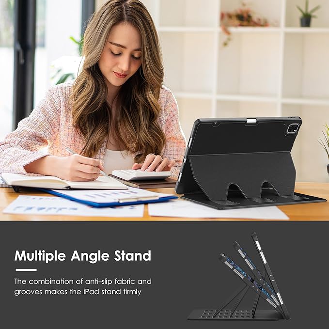 VIKESI Case for iPad Pro 12.9 6th / 5th / 4th / 3rd Generation Case 2022/2021/2020/2018Multiple Angles Magnetic Stand CoverShockproof Soft BackPencil Holderand Auto Sleep/WakeBlack