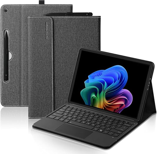 Akkerds Compatible with Microsoft Surface Pro 12 Case 2025 Multiple Viewing Angle Case with Slim Pen 2 Holder Business Portfolio Leather Type Cover Black
