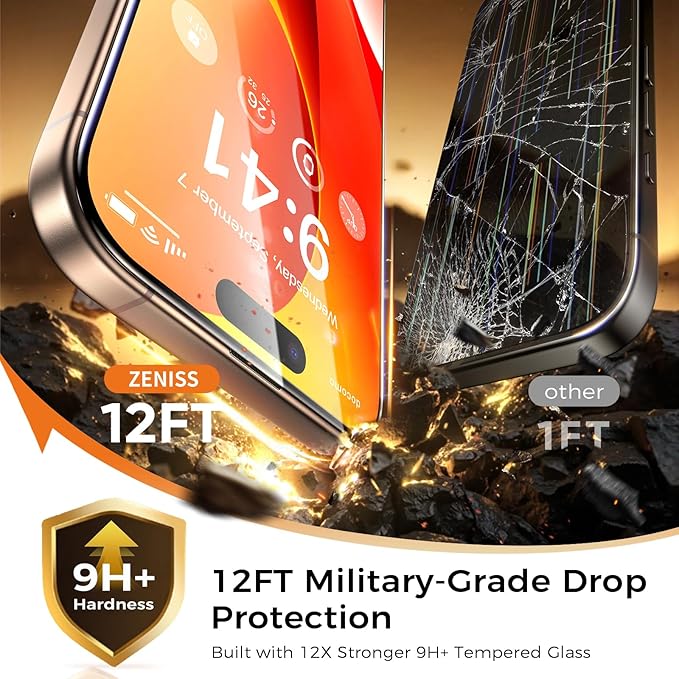 NeverBreak 9H+ Hardness for iPhone 16 Pro Max Screen Protector 12FT Military Grade Protection (Scratch Shatter Drop Resistance) Tempered Glass Full Edge Coverage 6.9 2 Pack with De-Bubble Card