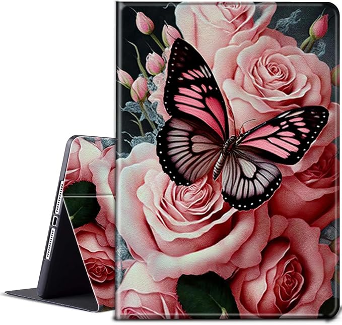 for All-New Fire HD 10 Tablet Case (13th Generation 10.1 inch 2023 Release) with Adjustable Stand &amp Auto Wake/Sleep Feature Smart Protect Cover Case - Pink Flower Butterfly