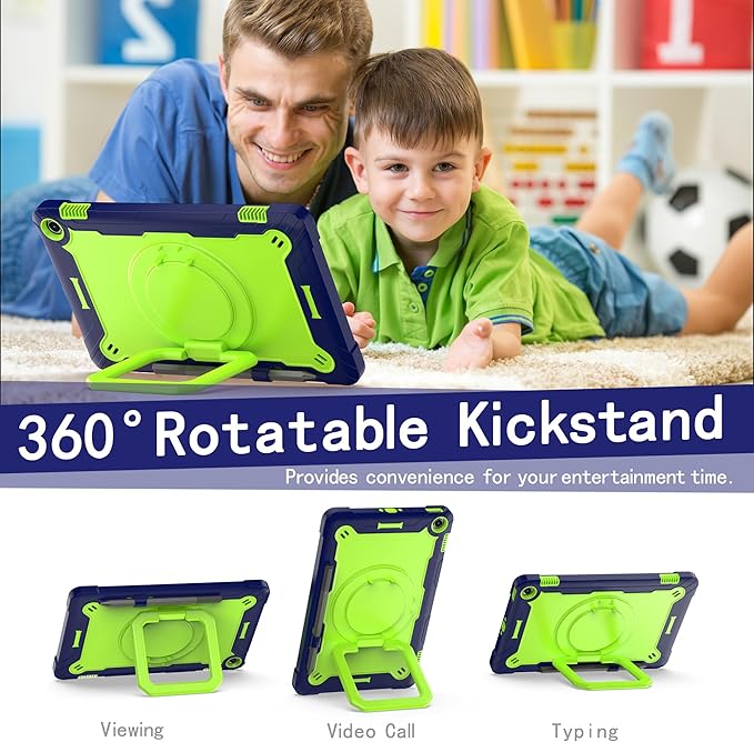 Case for Amazon Fire Max 11 inch Tablet (13th Generation 2023 Release) Hybrid Shockproof 360 Rotating Multi-Functional Ring Stand Case with Shoulder Straps (Blue/Green)