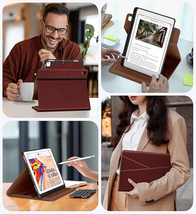 DTTO Rotating Case for iPad 6th / 5th Generation 9.7 Inch 2018/2017 iPad Air 2 / Air 1 Case 360 Degree Swiveling Premium Leather Folio Stand Cover with Pencil Holder Wine Red