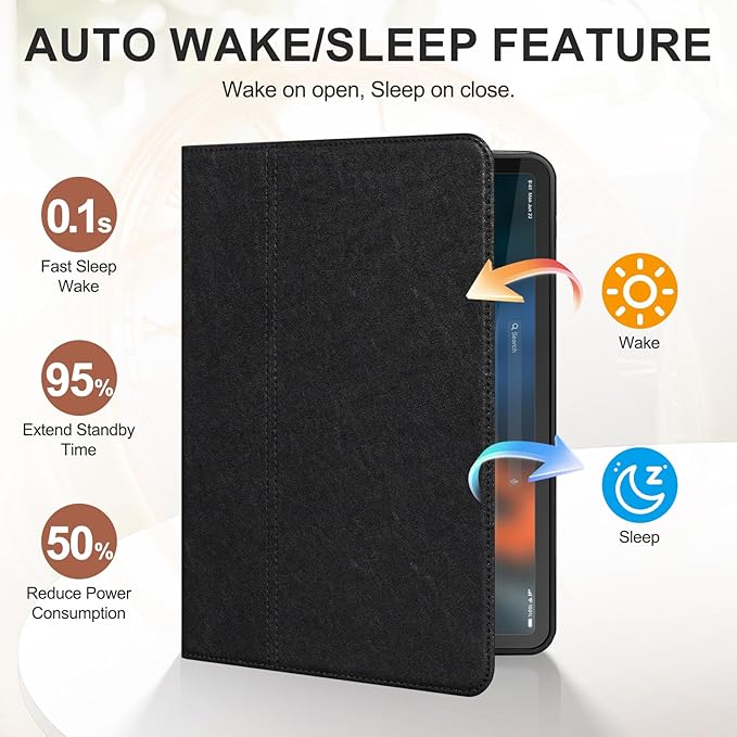 Genuine Leather Case for iPad mini 7/Mini 6 Generation(8.3 Inch 2021/2024)Vegetable Tanned Leather Smart Folio Cover for with Auto Wake/SleepAdjustable StandAnti Slip/FingerprintBlack