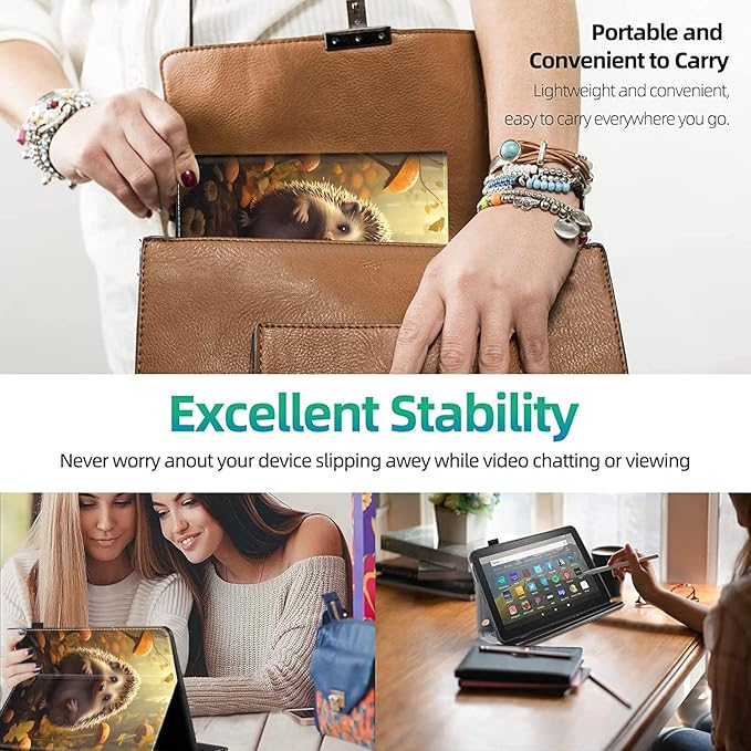 Tablet Case for All-New Amazon Fire HD 8 and Fire HD 8 Plus (10th Gen 2020 &amp 12th Gen 2022) Slim Folding Stand Cover with Auto Wake/Sleep Hedgehog