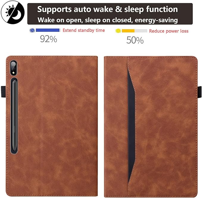 12.4 Inch Case for Samsung Galaxy Tab S8 Plus/S8+ 2022/S7 FE 2021/Tab S7 Plus/S7+ 2020 (SM-X800/T730/T970) with S Pen Holder Pocket &amp [Auto Wake/Sleep] Folding Stand PU Leather Cover Brown