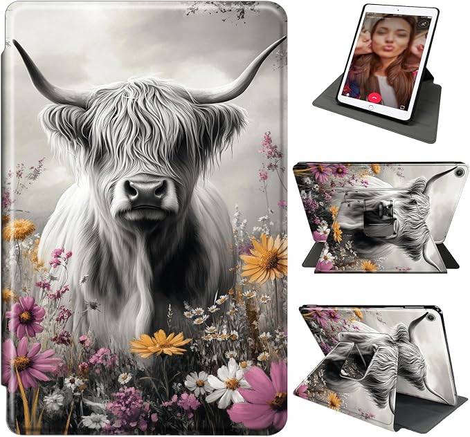 B&W Highland Cow Floral