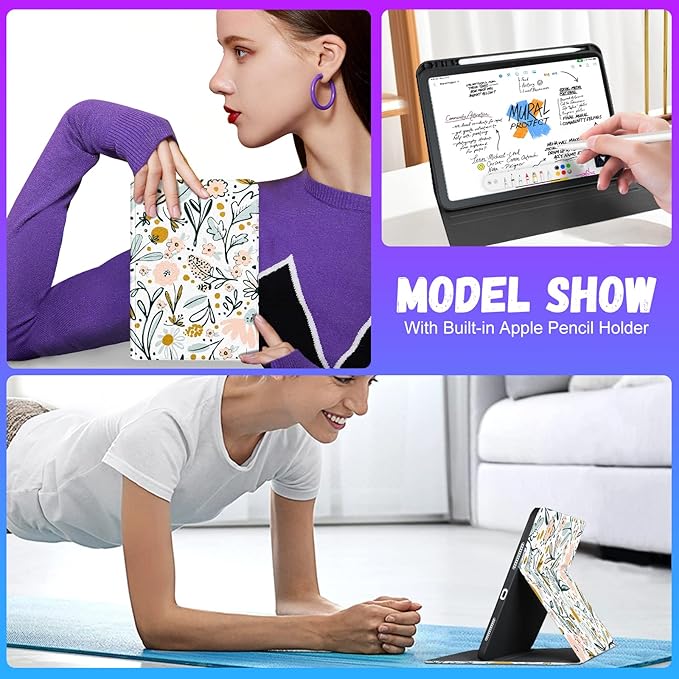 for iPad 10th Generation Case 10.9 Inch for iPad 11th(A16) 2025 Girls Cute Women Folio Cover with Pencil Holder Flowers Floral Aesthetic Design Girly Teens Unique Tablet Cases for Apple 10/11