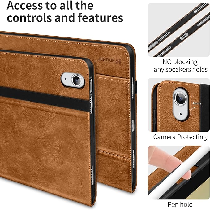 H HOLIMET Case for iPad (A16) 11th Generation 11'' 2025/10th Generation 10.9 Inch 2022 New with Pencil Holder Protective Cases Shockproof Cover Vegan Leather Brown