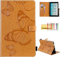 Wallet Case for Fire HD 10 (9th/7th/5th Generation 2019/2017/2015) Techcircle Butterflies Embossed Stand Folding Cover with Card/Cash Holder for Amazon Fire HD 10.1 Tablet Auto Sleep/Wake Ochre