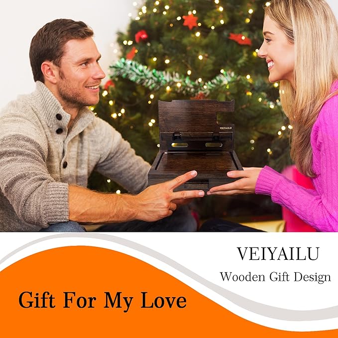 Gifts for Men Women Husband Son Boyfriend Him Nightstand Organizer Wood Phone Docking Station Birthday Gifts (Walnut) | Gifts for Men Women Birthday Gifts
